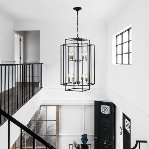 8-Light Industrial Tiered Chandelier - - ceiling light