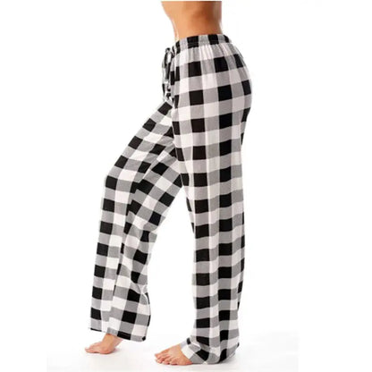 Nightwear Fall Women Loose Soft Sleepwears Long Lounge Plaid Pants Pajamas