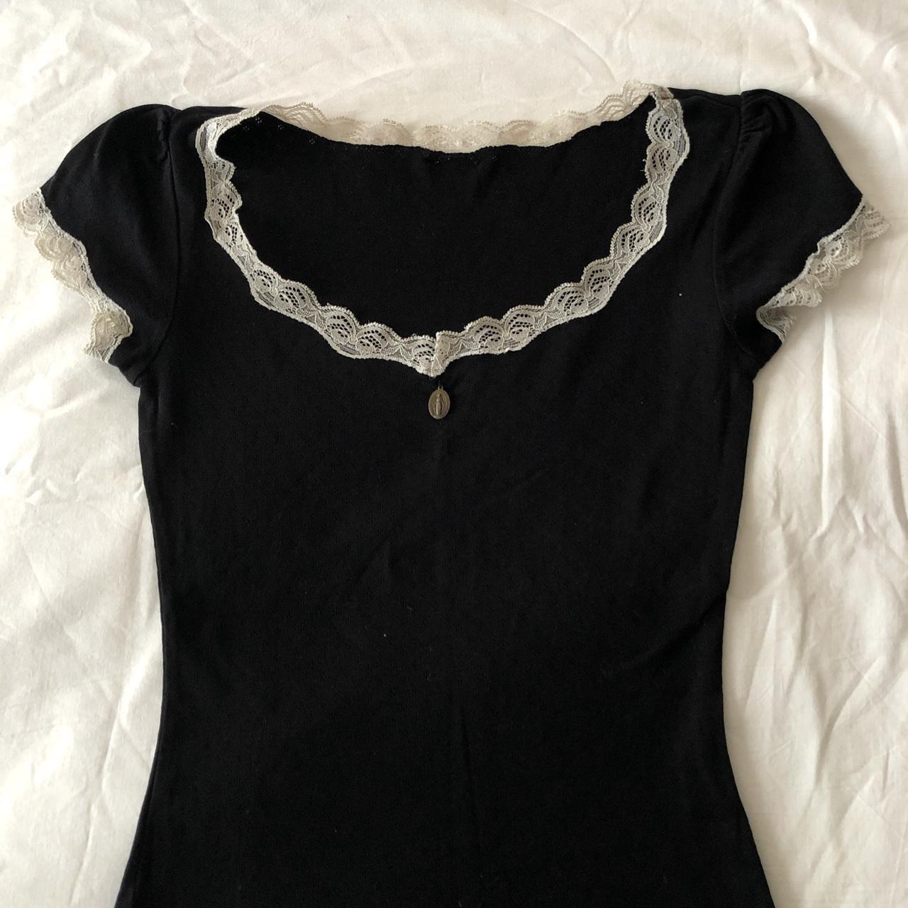 Women's Short Sleeve Lace T-Shirt – Black, Red & Plaid - Black - Tops