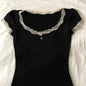 Women's Short Sleeve Lace T-Shirt – Black, Red & Plaid - Black - Tops