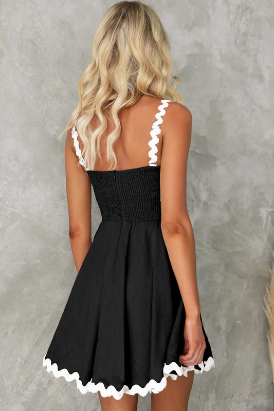 Contrast Trim Square Neck Mini Dress - - Clothing & Fashion