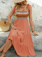 Tie Shoulder Square Neck Tiered Midi Dress - Pumpkin -