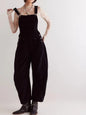 Corduroy Wide-Leg Overall with Adjustable Straps - Black -