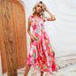 Summer Leaves Print Elastic Chest Dresses for Women Midi Spaghetti Strap Dress