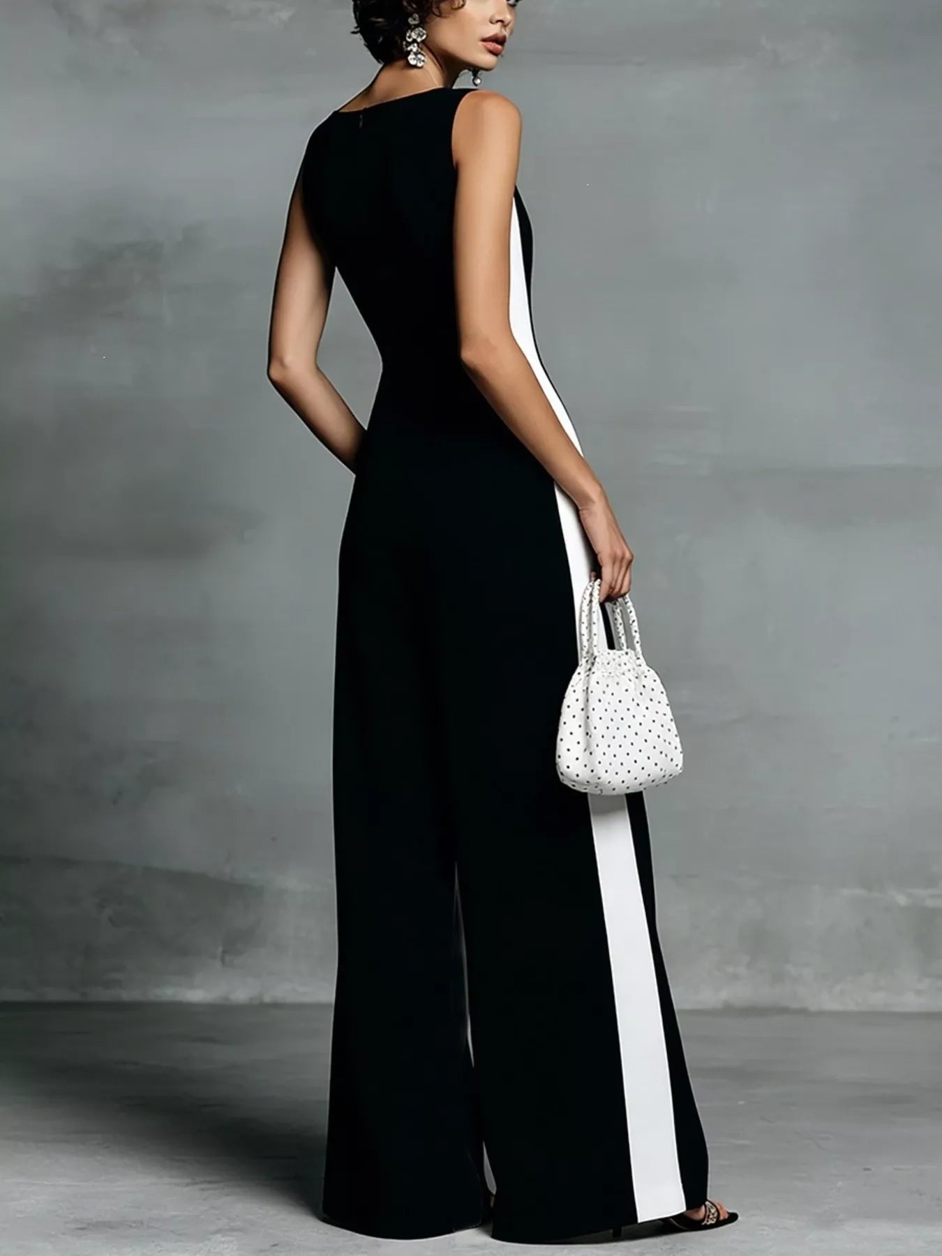 Deep V-Neck Wide-Leg Jumpsuit - -