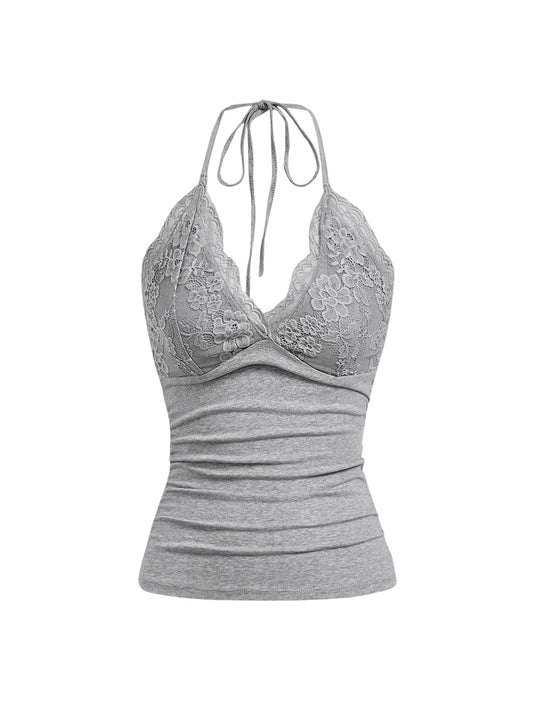 SHENHE Womens Soft Lace Halter Party Top Light Grey Medium - Light Grey Medium - Women's Fashion - Women's Clothing - Tops & Tees - Tank Tops