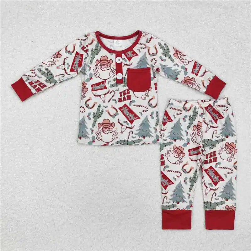 Christmas Santa Pajama Sets red grey white