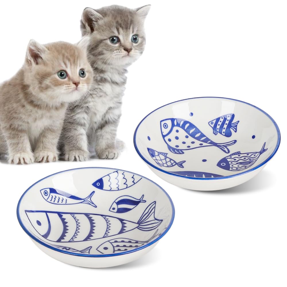 PurrfectFeast Ceramic Cat Dishes - 2Pc Set - - pet bowl