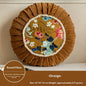 Vintage Style Chinese Floral Pattern Round Cushion - Brown With Core 45x45x15cm - Pillows