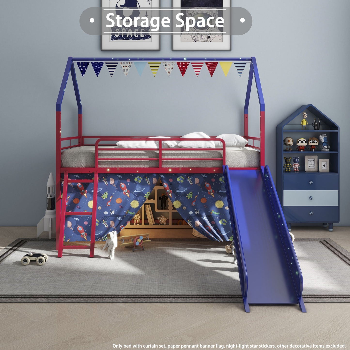 Jack - House Loft Bed With Slide And Curtain Set- HouseOfZazla- {{Product type}}