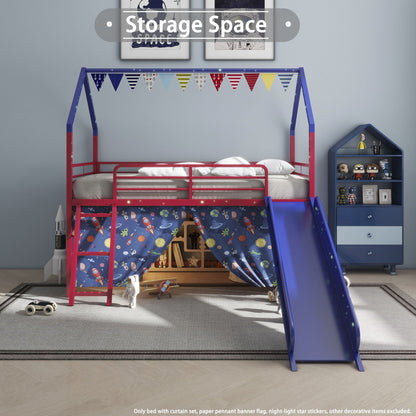 Jack - House Loft Bed With Slide And Curtain Set- HouseOfZazla- {{Product type}}