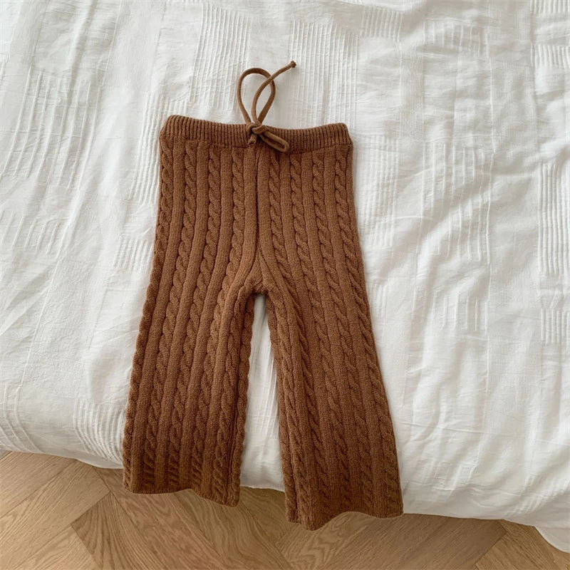 Solid Color Knitted Pants Brown