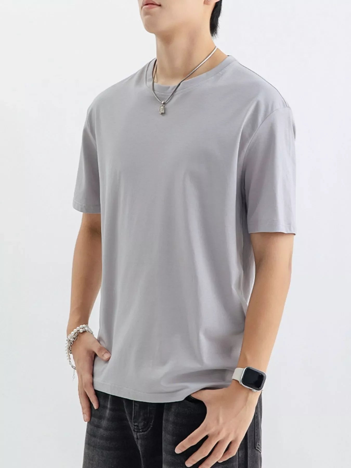 Men's Plus Size Casual Solid Color T-Shirt - -