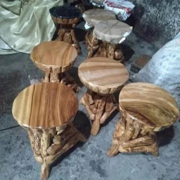 Hand Crafts Solid Teak Wood Stools Root Natural Matte for Indoor and Outdoor