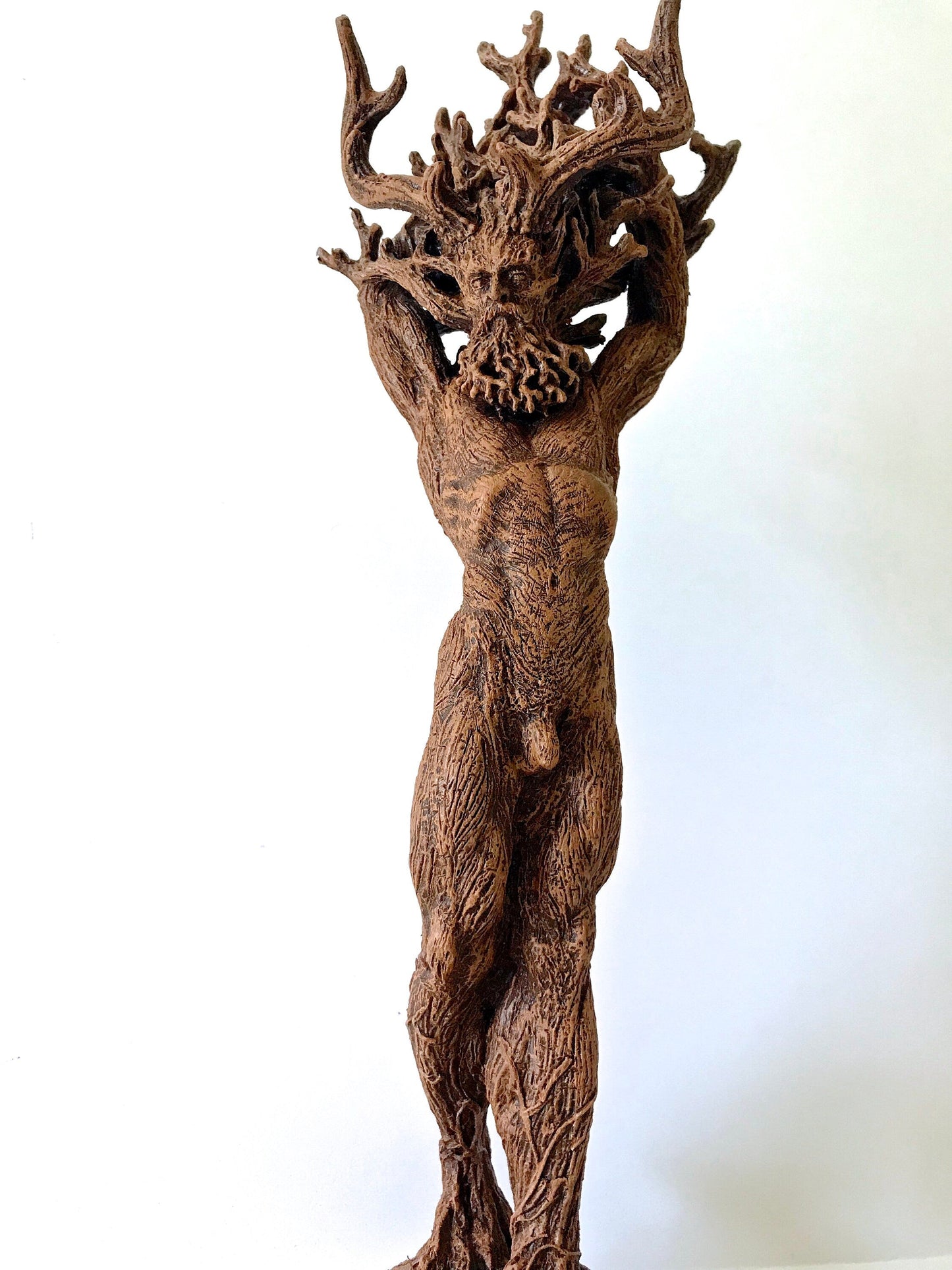 Green Man/ Cernunnos Hand Painted Resin Sculpture | Mythical Forest Creature Figurine | 15” Woodland God Altar Statue for Nature Lovers - -