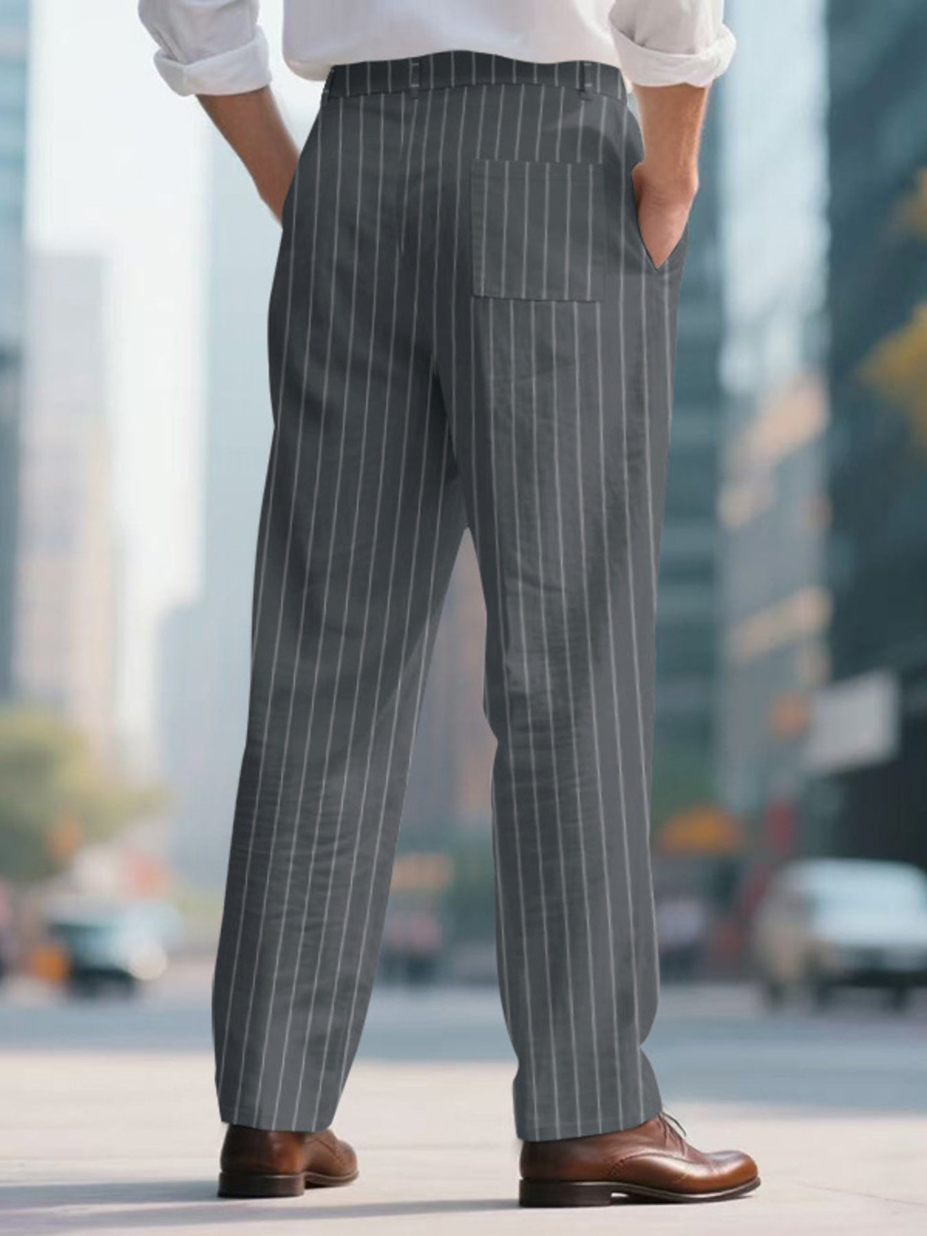 Men's Full Size Striped Wide Leg Pant Plus Size - -