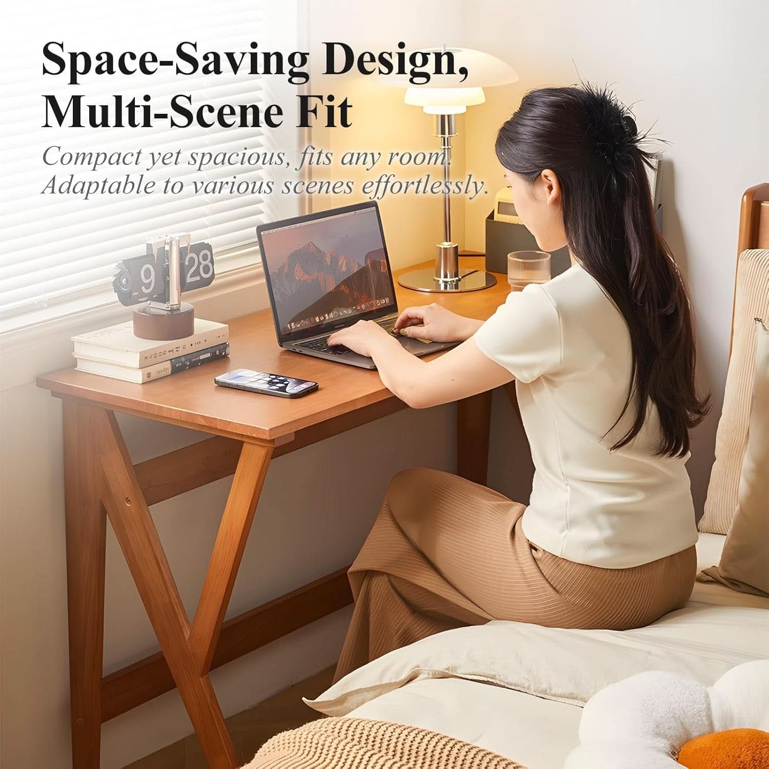 Natural Oak Industrial Style Solid Wood 47 Inch Wide Desk- ShipItFurniture- {{Product type}}