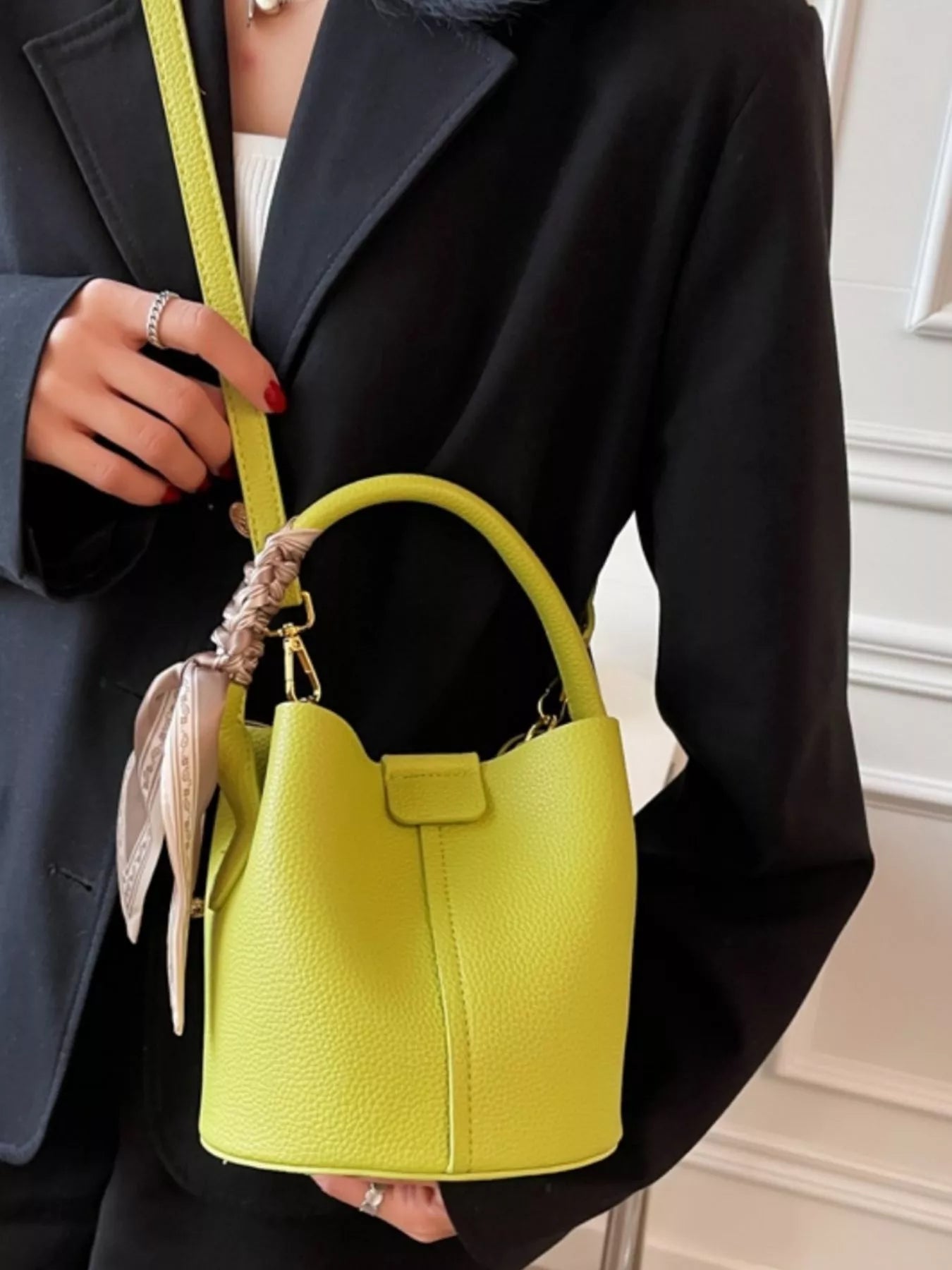 Leather Bucket Crossbody Bag - -