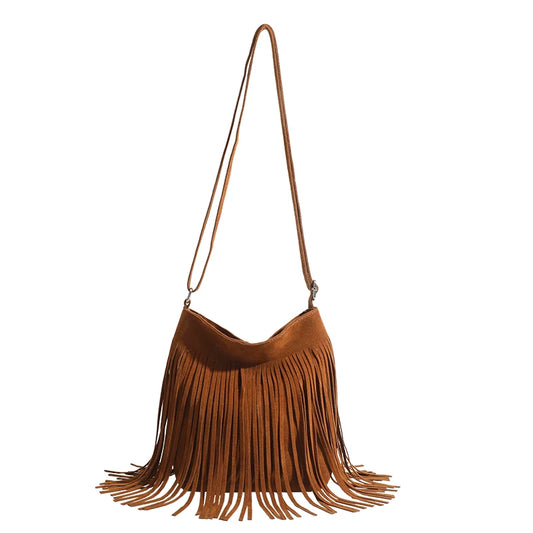 Retro Women's Shoulder Bag Tassel Retro Shoulder Bag Handbag Suede