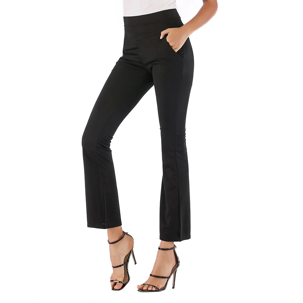 Women's Side Pockets Black Casual Pants