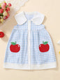 Children's Fruit Embroidered Sleeveless Plaid Dress - Sky Blue -