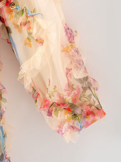 Pastel Flower Ruffle Layered Girls Dress - - Dress