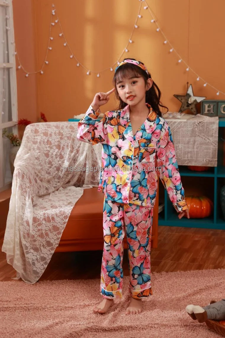 Silk Pajamas Floral Print Cute Pajamas With Headband