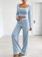 Striped Square Neck Long Sleeve Top and Pants Lounge Set- Shopimist- {{Product type}}