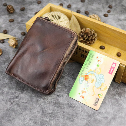 Vintage Retro Style Double Zipper Leather Wallet - Dark brown - wallet