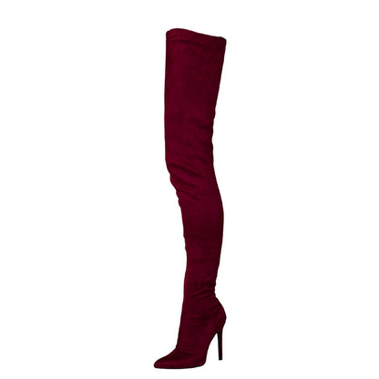 Sleek Suede Stiletto Over-the-Knee Boots - Rose Red 35 -