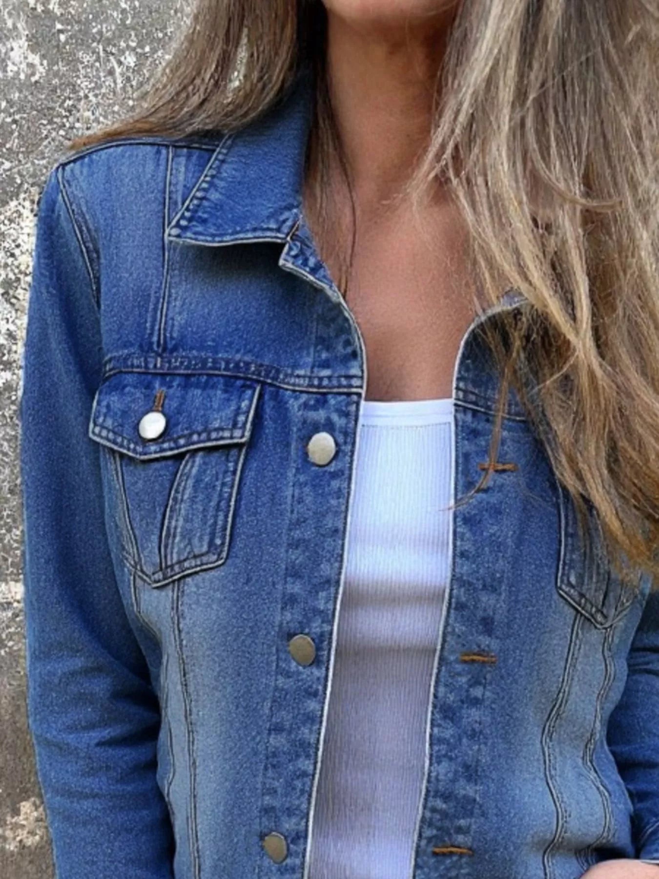 Full Size Button Front Long Sleeve Denim Jacket Plus Size - -