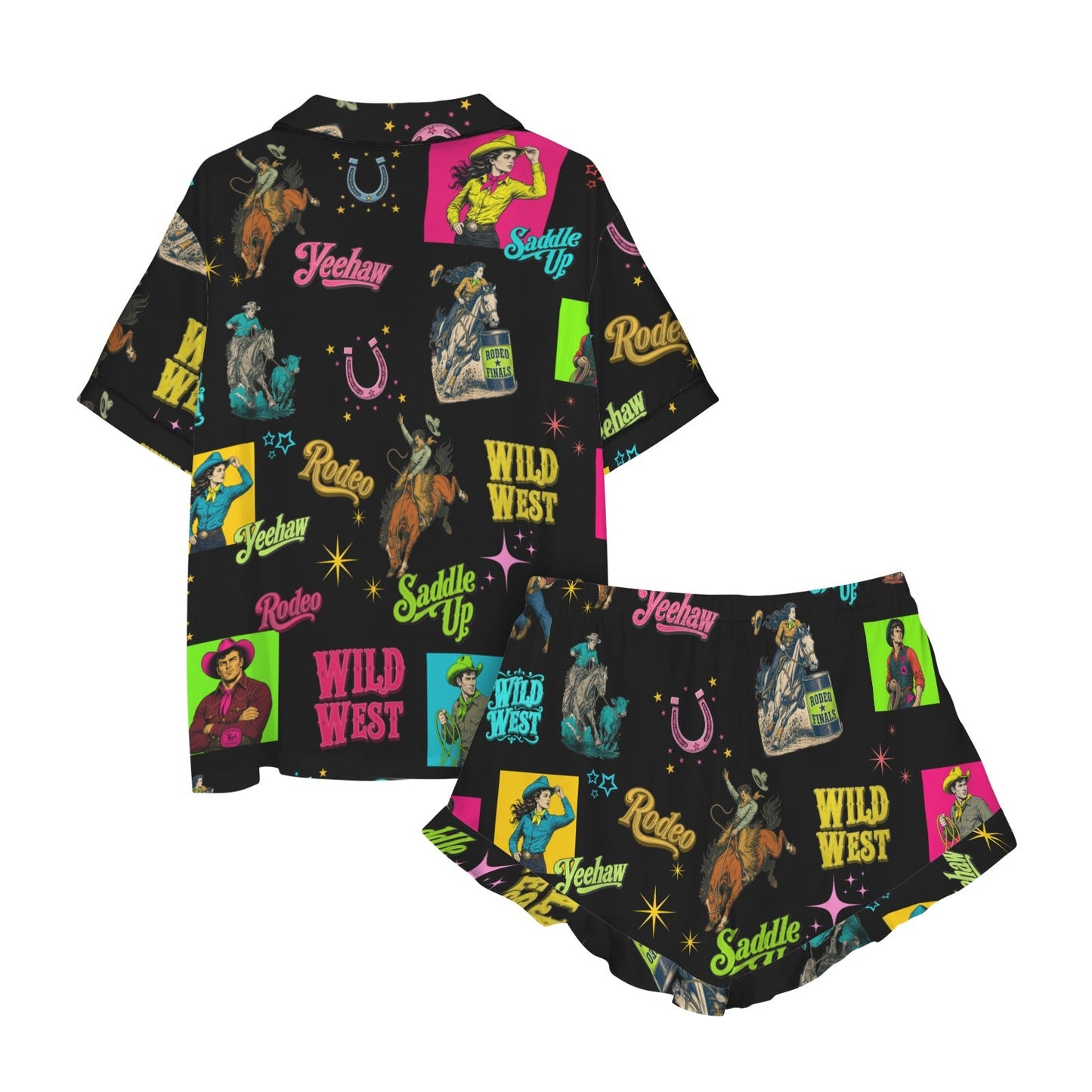 Baha Ranch The Last Roundup Western Rodeo Satin Pajama Set - - Pajama Sets
