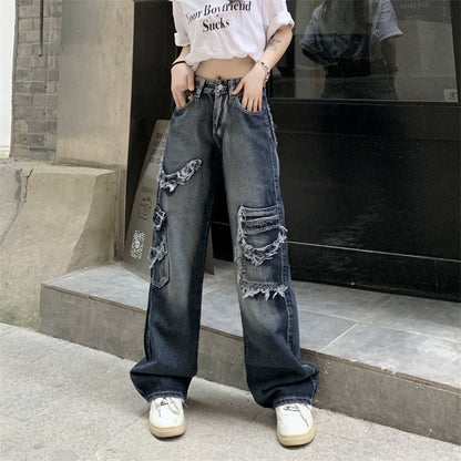 High Street Vintage Womens Wide Leg Jeans - Summer Style - - jeans