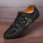 Mens Casual Shoes With Hollow Leather Soft Sole Outdoor Sports Shoes Black