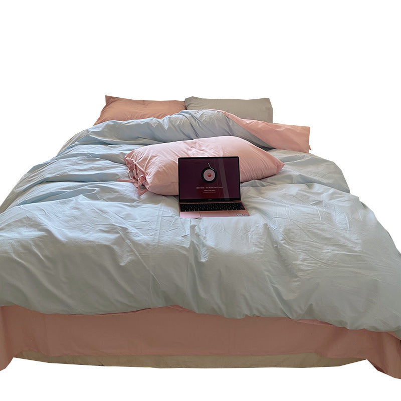 All Cotton Washed Cotton Four-piece Set Soft Comfortable Bow Bedding- FLIPSTYLEZLLC- {{Product type}}