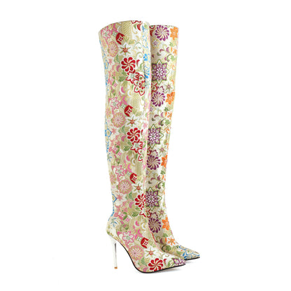 Autumn-Winter Embroidered Stiletto Boots - Gold 36 - heels