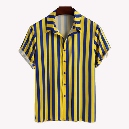 Men's Full Size Striped Button Up Shirt and Shorts Set Plus Size - -