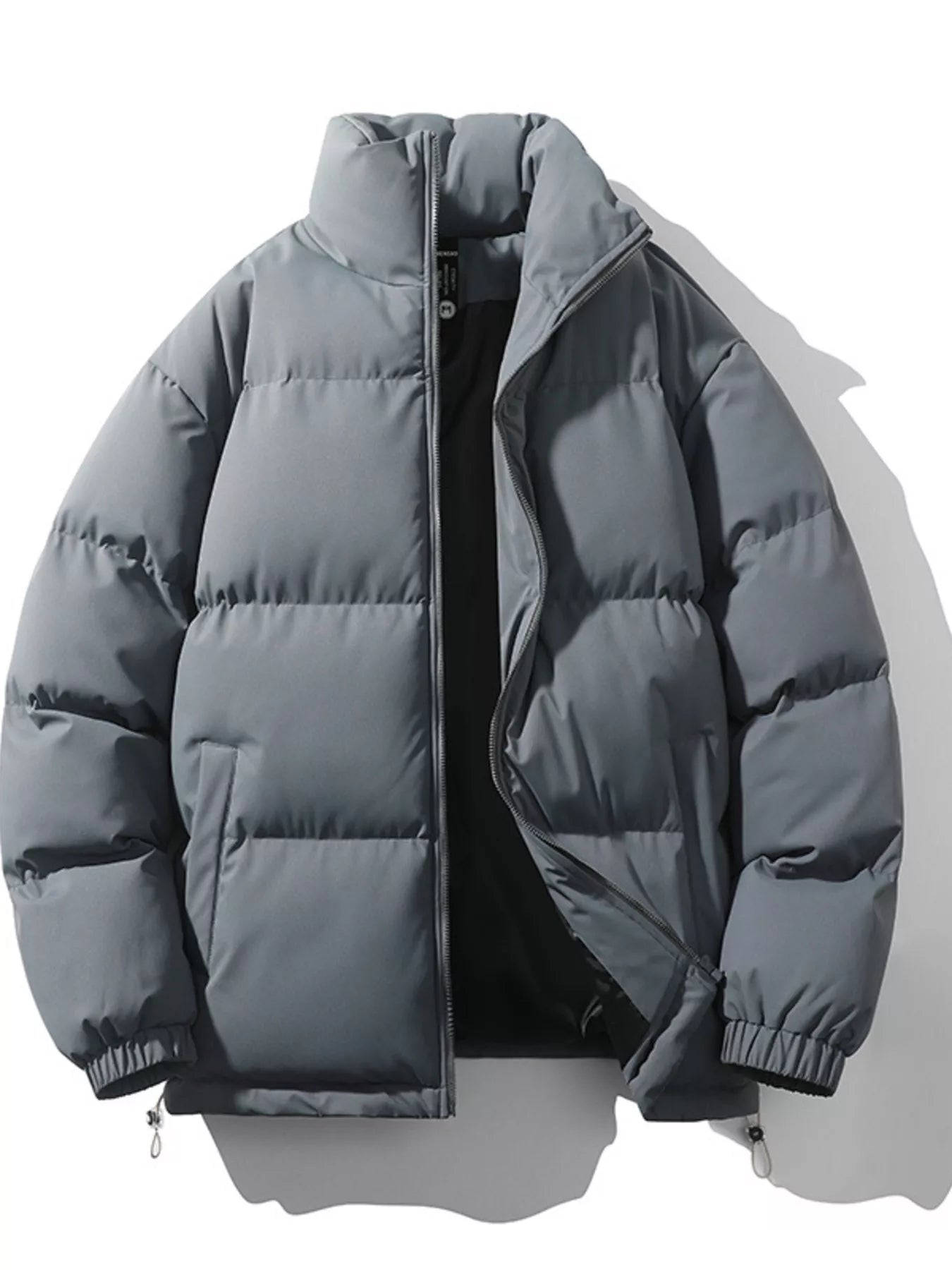 Men's Full Size Padded Zip Up Puffer Jacket Plus Size - Dark Gray -