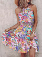 Paisley Print Halter Neck Mini Dress - Light Purple -