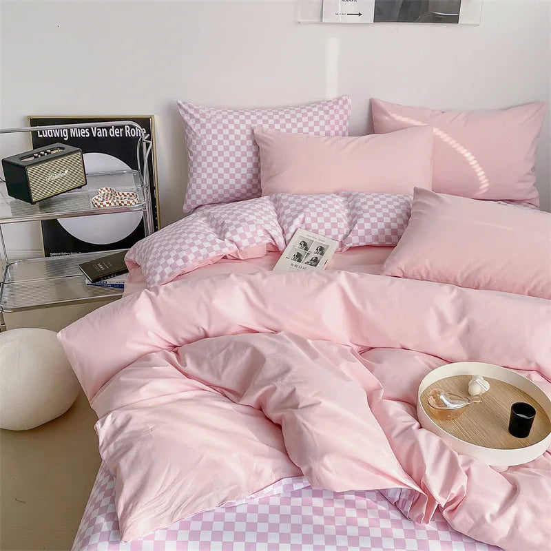 Cotton Double-Sided Design Bedding Set Cotton Checkerboard Bed Set