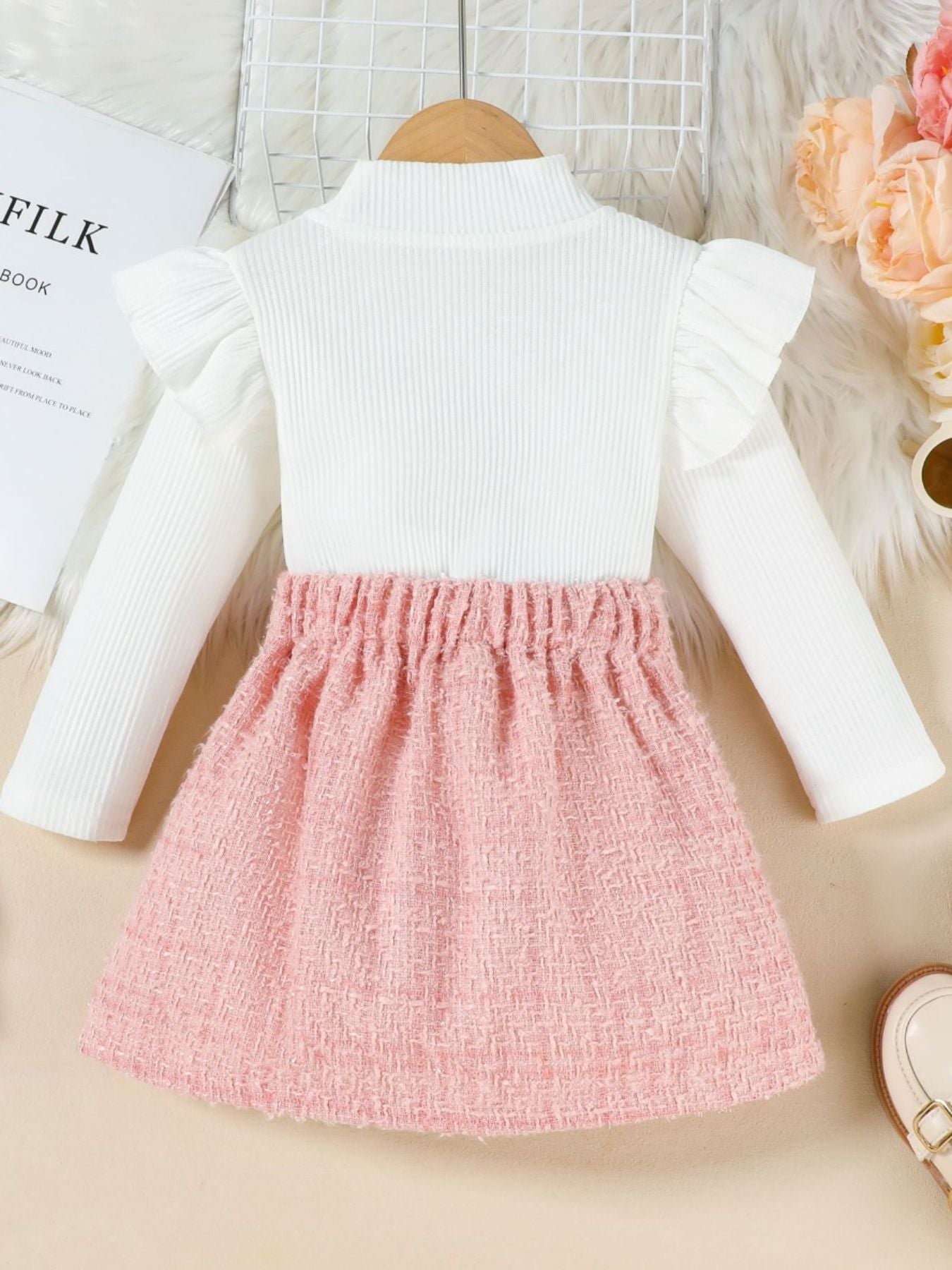 Children's Ruffle Sleeve Top & Tweed Skirt Set - -