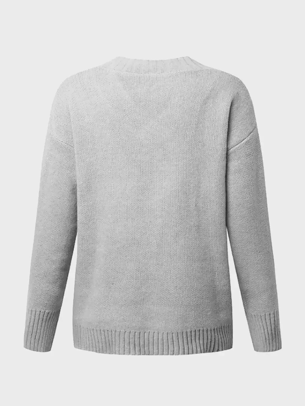 V-Neck Long Sleeve Knit Top - -