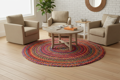 5ft Cotton Round Multicolor Handmade Braided Rug - Multi Color- 27 5' (Round) - rug
