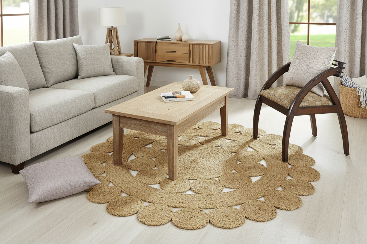 5ft Round Jute Area Rug Handmade Soft Braided Reversible Rustic Rug - Natural- 29 5' (Round) - rug