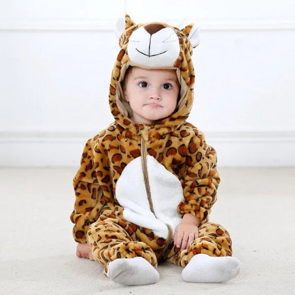 Cartoon Flannel Baby Rompers Leopard