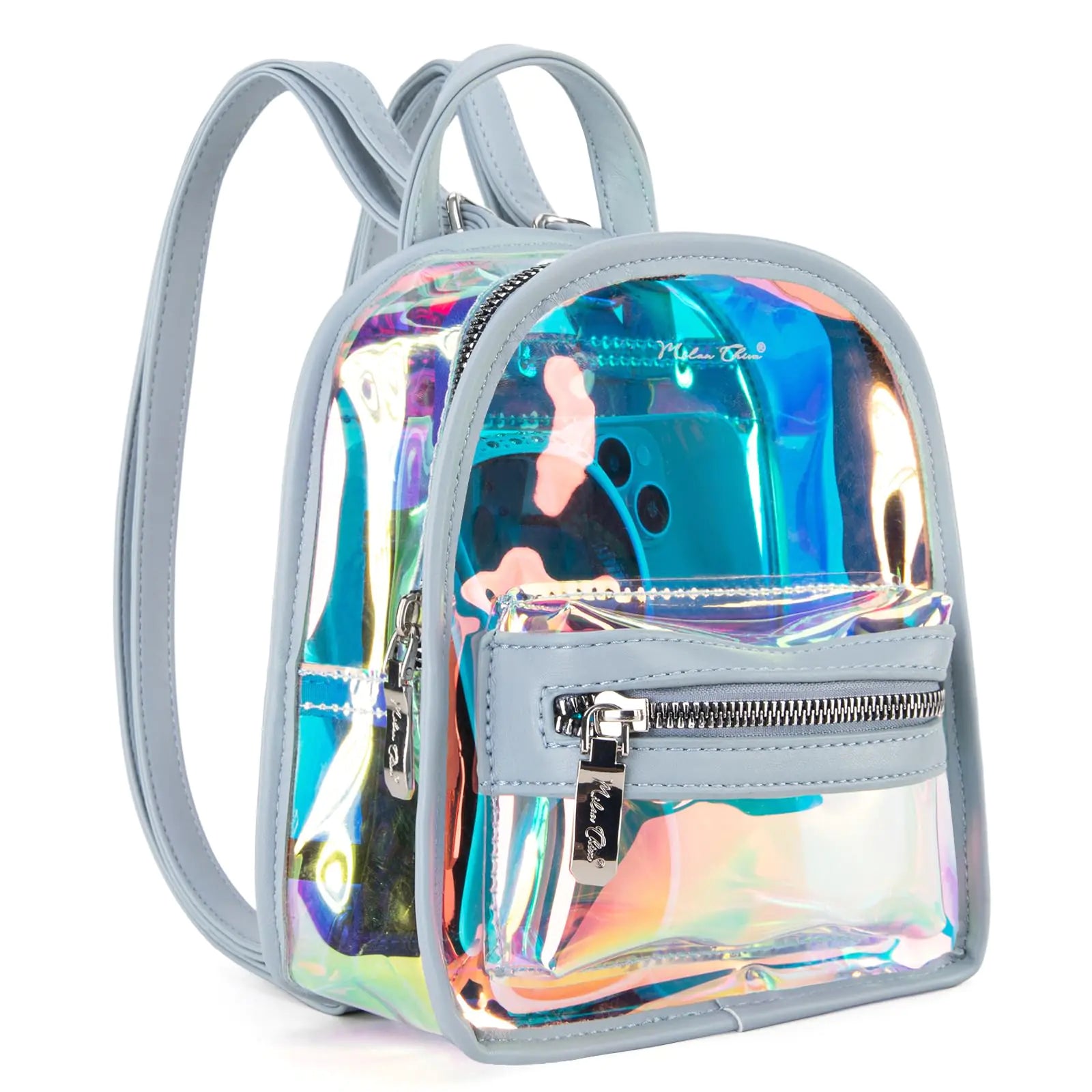 Milan Chiva Clear Backpack for Stadium Events See Through Mini Backpack Holographic Bag Kia Day Design