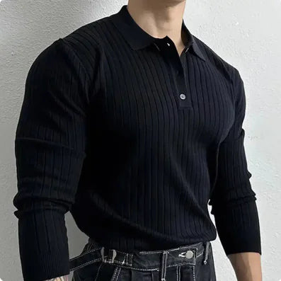 Men's Ribbed Knit Polo Shirt - Casual Button-Up Top - Kia Day Design