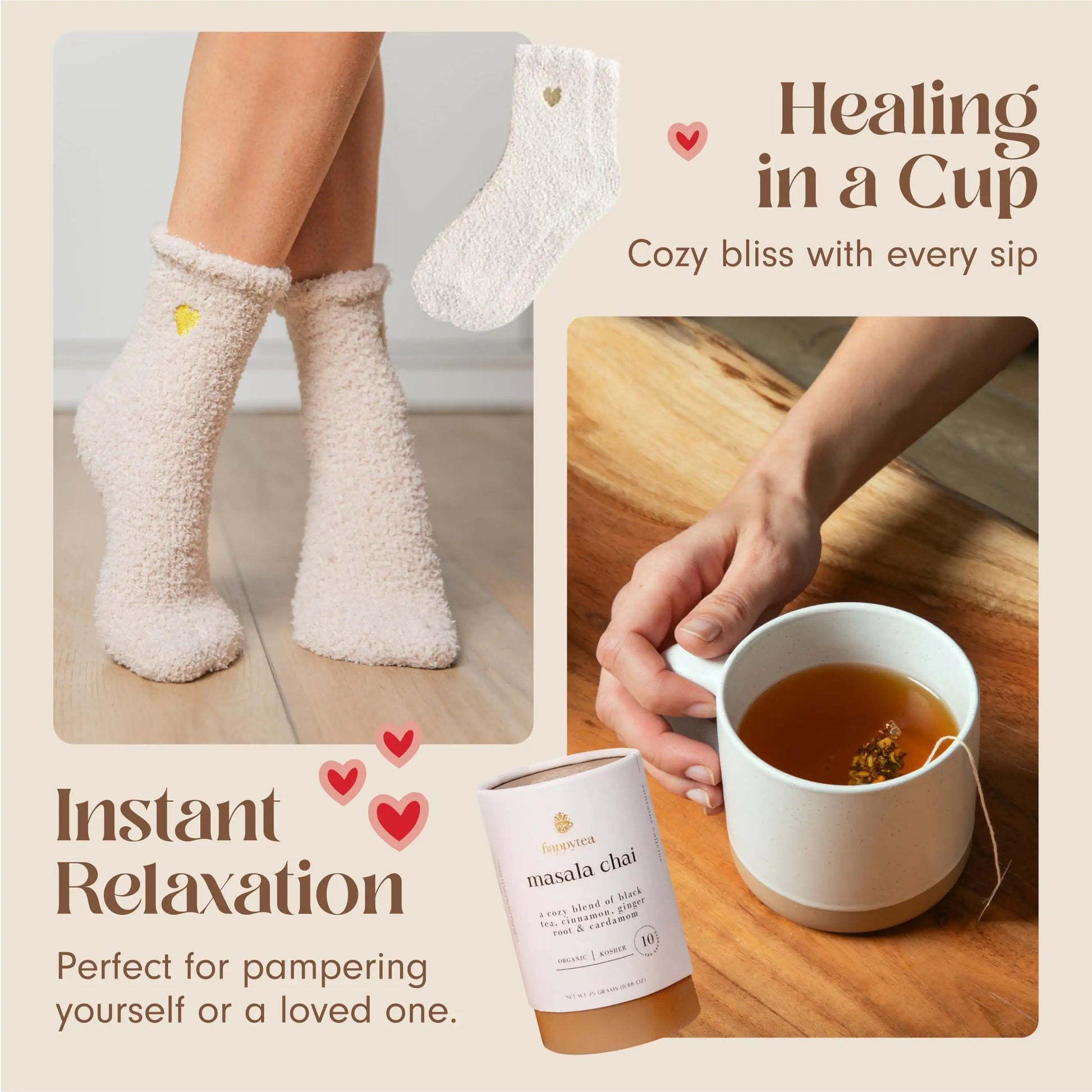 Tea Lovers Gift Basket Soothing Self Care Box with Fluffy Socks Ceramic Mug - - gift set