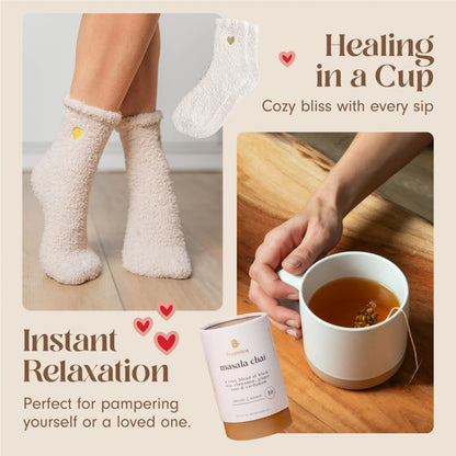 Tea Lovers Gift Basket Soothing Self Care Box with Fluffy Socks Ceramic Mug - - gift set