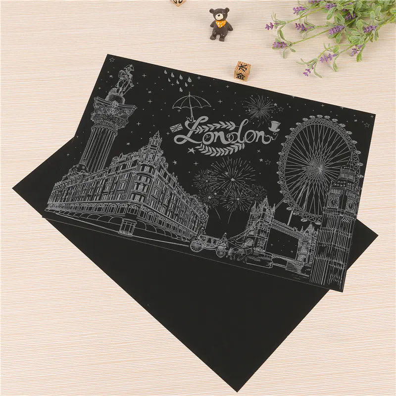 Gold Scratch Art, Egyptian Scratch Art, NYC Scratch Art